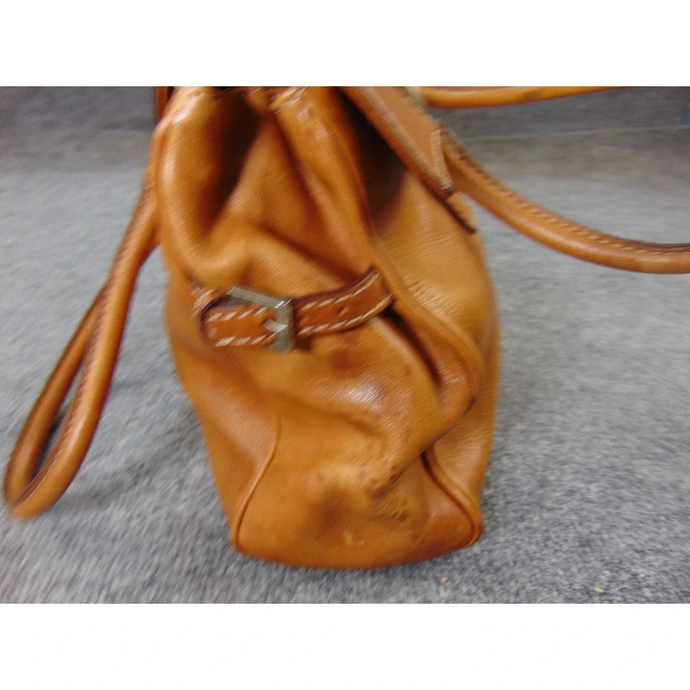 Michael Kors Satchel Tan Leather Buckle Large Handbag Shoulder Bag Distressed - Picture 7 of 14